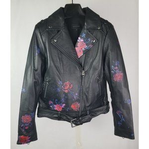 Mackage Women's Genuine Leather Flower Printed Moto Jacket - Size S